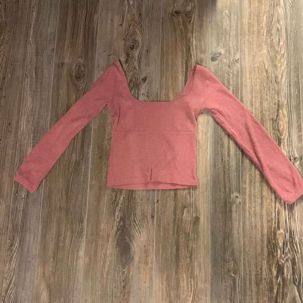 Cropped, U-Cut, Pink Sweater